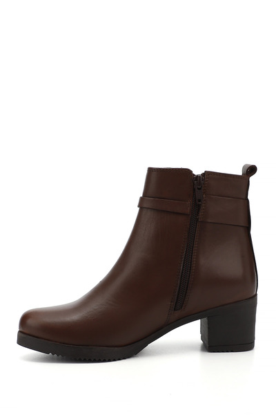 GÖNDERİ(R) Kadın / Kız Kahve Antik Fermuarlı Kalın Topuklu Hakiki Deri Bot