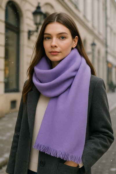 Luminos Butik Unisex Lilac Soft Textured Thick Scarf - Shawl 70x180 cm SAL1206