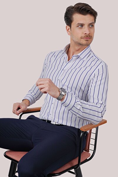 Etikmen Λευκό μπλε ριγέ ανδρικό πουκάμισο σε συσκευασία δώρου