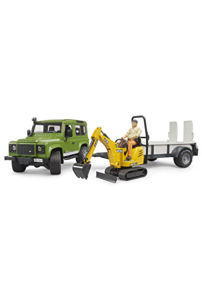 Bruder Masina Land Rover Defender cu remorca, cu excavator JCB, Bruder 02593