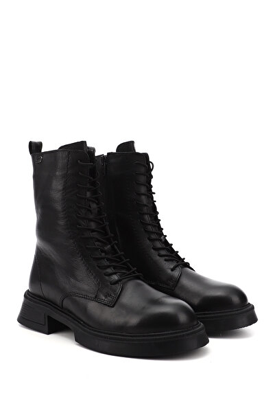 GÖNDERİ(R) Γυναικείες μαύρες μπότες από γνήσιο δέρμα με χοντρή σόλα με φερμουάρ