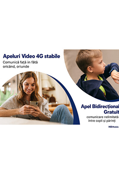Nbmobile Ceas inteligent copii 4G Android cu GPS, SIM, apel video HD, WiFi, SOS, IP67 rezistent la apă