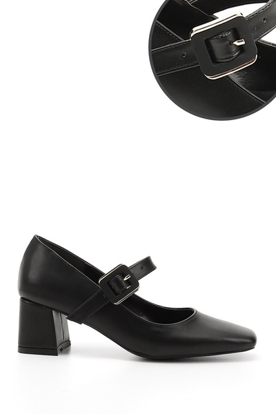 GÖNDERİ(R) Women's Black Blunt Toe Square Heel Mary Jane Shoes