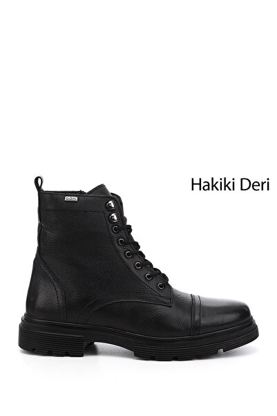 GÖNDERİ(R) Siyah Floter Gön Hakiki Deri Fermuarlı Bağcıklı Erkek Postal Bot 81501