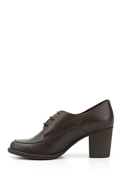 GÖNDERİ(R) Kadın / Kız Kahve Antik Bağcıklı Orta Kalın Topuklu Hakiki Deri Oxford Ayakkabı