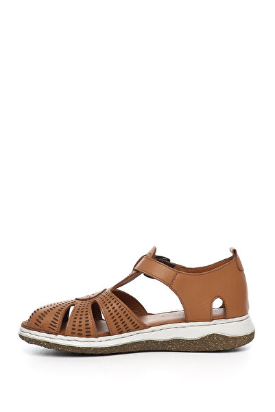 GÖNDERİ(R) Women's Tan Wedge Heel Genuine Leather Sandals