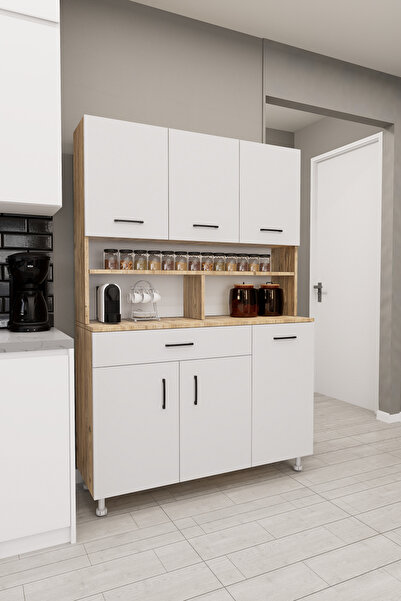 Mirobi Zimbal Çok Bölmeli Dekoratif Mutfak Dolabı Atlantik Çam-Beyaz