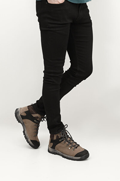 GÖNDERİ(R) Men's Sand Nubuck Lace-Up Rubber Sole Genuine Leather Outdoor Boots