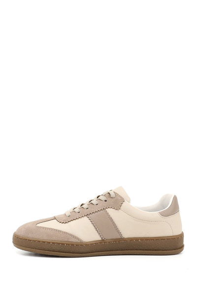 GÖNDERİ(R) Women's Beige Lace-Up Genuine Leather Sneaker