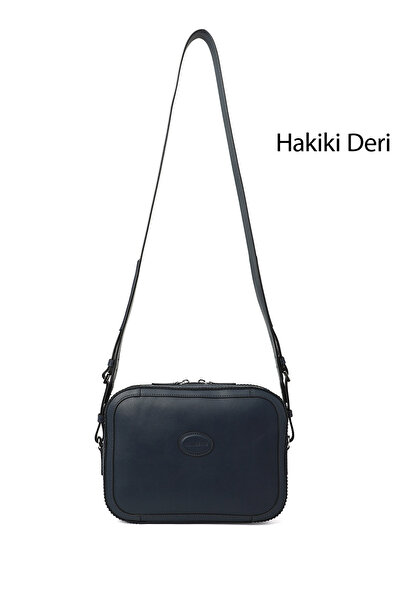 GÖNDERİ(R) Women / Girls Navy Blue Genuine Leather Long Strap Shoulder Bag