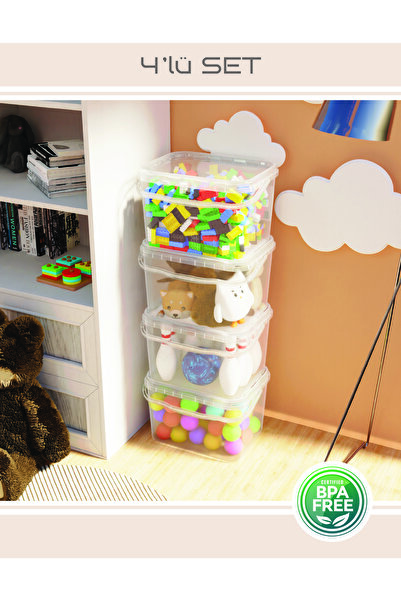 Packio 20 Liter 4-Piece Toy Organizing and Storage Box - Colorful Multi-Purpose Stackable Organizer