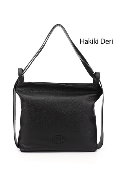 GÖNDERİ(R) BLACK FLOTER Gön platinová pravá kůže velký dámský batoh na rameno a batoh B7740