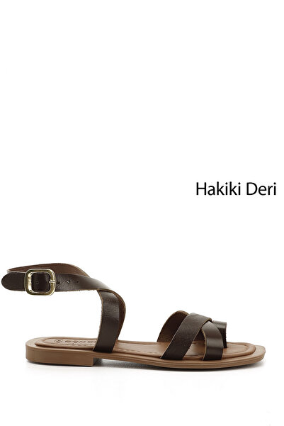 GÖNDERİ(R) Дамски/момичешки кафяви сандали с джапанки и вратовръзка от естествена кожа