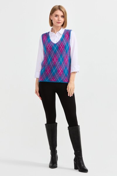 Desen Triko Women's Argyle Patterned Sweater 24