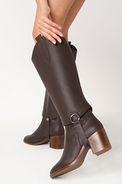 Mio Gusto Brown Two-In-One Detachable Thick Heeled Boots