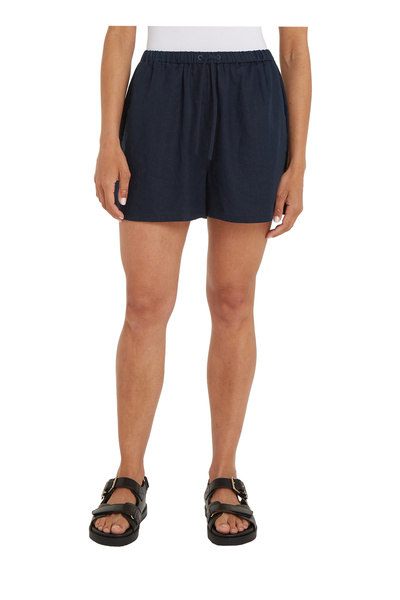 Tommy Hilfiger Kadın Marka Logolu Pamuklu Normal Kalıp Günlük Lacivert Şort W...