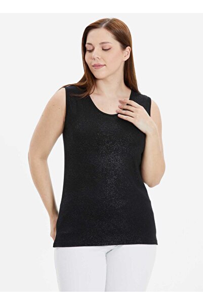 Selen O Yaka Varaklı Siyah Kadın Bluz 24YSL8813-BB