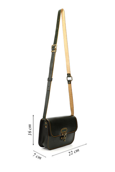 GÖNDERİ(R) Women / Girls Khaki Antique Vaketa Genuine Leather Shoulder and Messenger Bag