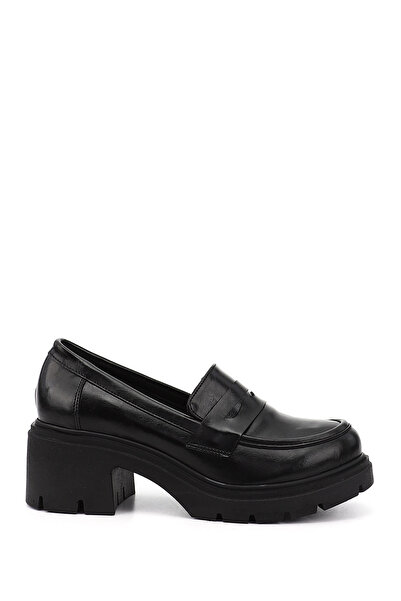 GÖNDERİ(R) Women's / Girls' Black Thick Heeled Loafer Shoes