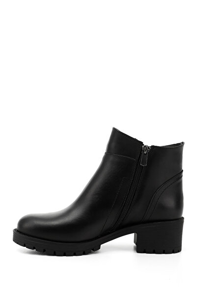 GÖNDERİ(R) Kadın Siyah Fermuarlı Kalın Topuklu Hakiki Deri Bot
