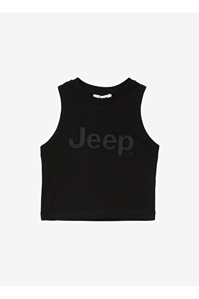 Jeep Siyah Kız Çocuk Bisiklet Yaka Crop Top Baskılı Atlet C4SG-TST4012