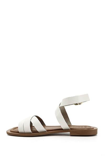 GÖNDERİ(R) Women's White Flip-Flop Ankle-Strap Genuine Leather Sandals