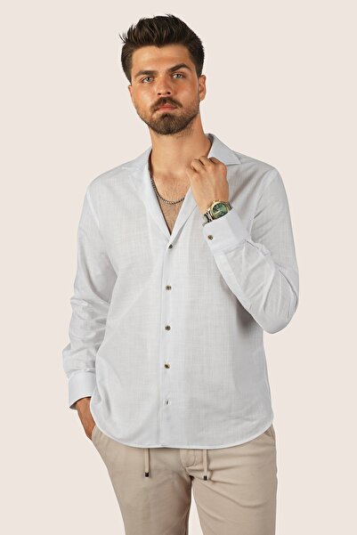 Etikmen Ανδρικό πουκάμισο Relax Fit με λευκό λινό Apaj Collar