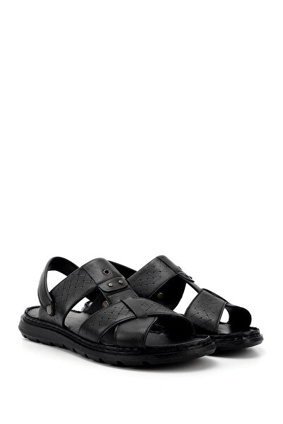 GÖNDERİ(R) Men's Black Genuine Leather Comfort Sandals