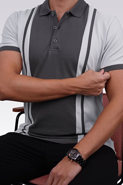 Etikmen Smoked Gray Double Color Men's Polo Neck T-Shirt