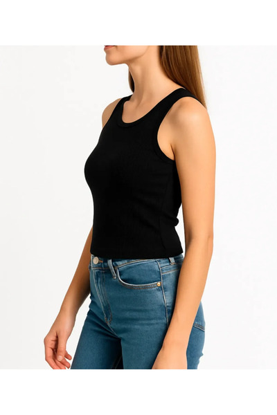 getbrosp Women's Black Ribbed Undershirt - Slim Fit Cotton Sports Undershirt