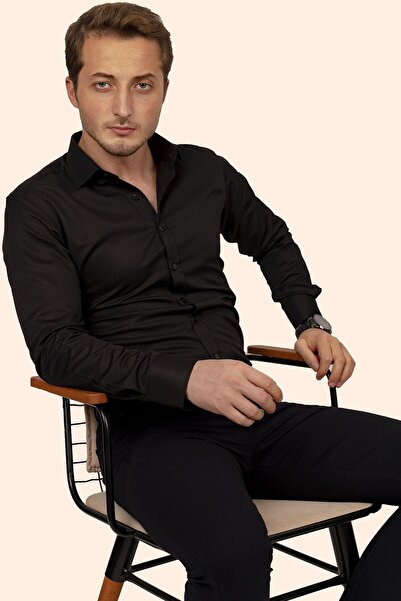 Etikmen Ανδρικό πουκάμισο - Μαύρο Slimfit, Κουτί δώρου