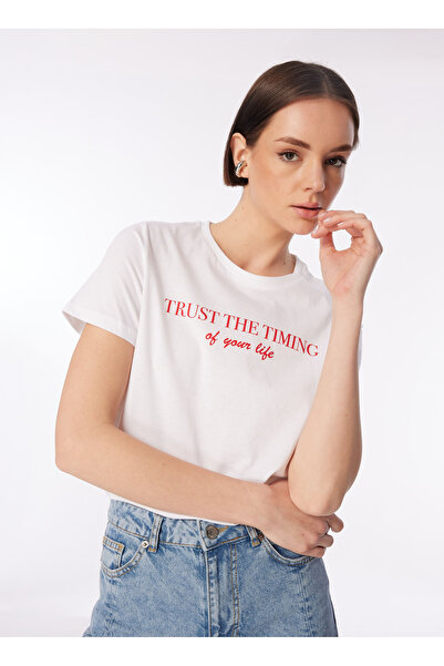 Fabrika Beyaz Kadın Bisiklet Yaka Basic T-Shirt F4SL-TST0747