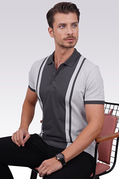 Etikmen Smoked Gray Double Color Men's Polo Neck T-Shirt