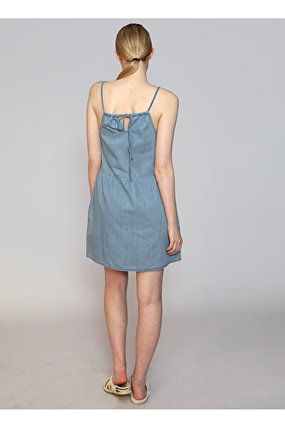 Lee Cooper Mardy Denim - Square Neck Solid Blue Women's Dress, Above Knee 242 Lcf 144004