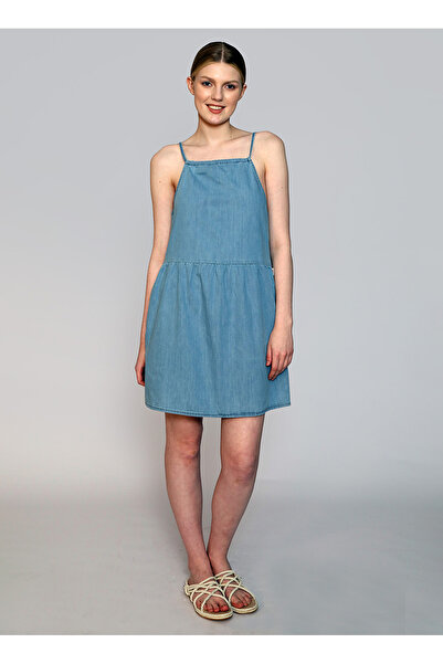 Lee Cooper Mardy Denim - Square Neck Solid Blue Women's Dress, Above Knee 242 Lcf 144004