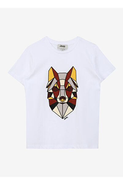 Jeep Ekru Erkek Çocuk Bisiklet Yaka Relaxed Baskılı T-Shirt C4SB-TST4222.