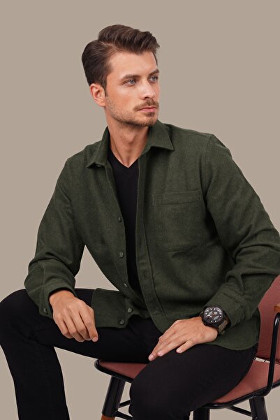 Etikmen Haki Düz Oversize Oduncu Erkek Gömlek