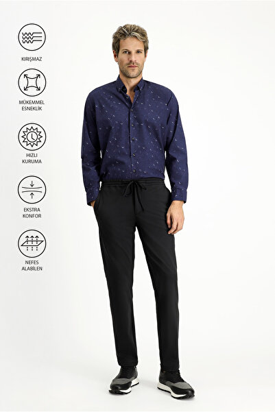 Kiğılı Techno-Line Slim Fit Dar Kesim Likralı Beli Lastikli İpli Klasik Kumaş Pantolon