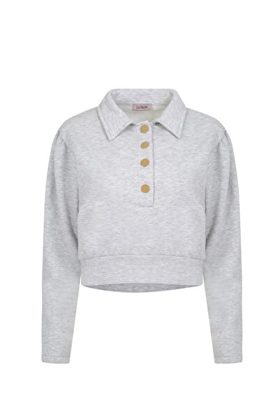 La Sarta Bella Padded Gold Buttoned Gray Tracksuit Set