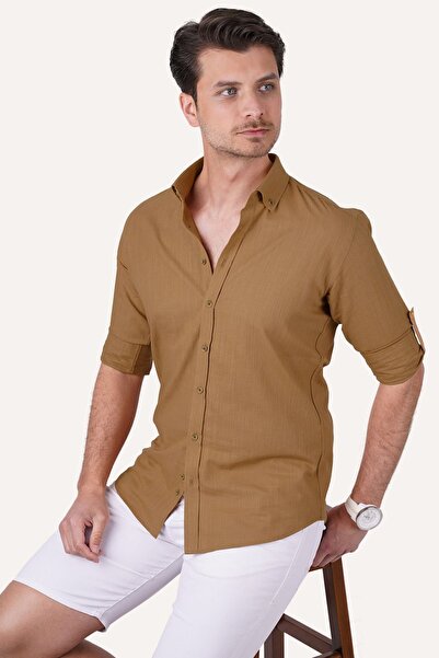 Etikmen Ανδρικό λινό πουκάμισο Slimfit - Μαύρο Γιακά, Κουμπωτό, Κουτί δώρου