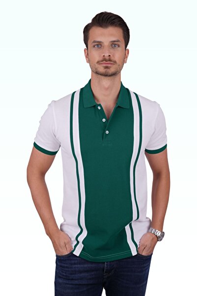 Etikmen White Green Double Color Men's Polo Neck T-Shirt