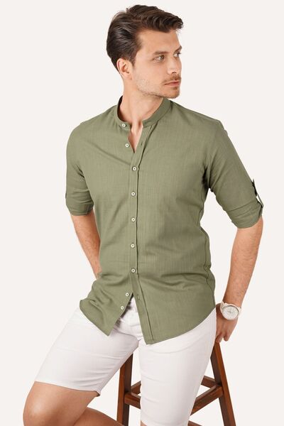 Etikmen Richter Collar Slimfit Linen Men's Shirt - With Gift Box