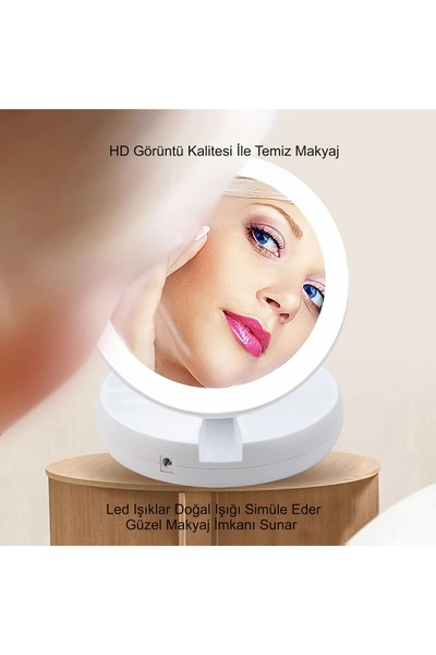 HyMark Led Işıklı 10x Katlanabilir Çift Taraflı Usb Makyaj Aynası