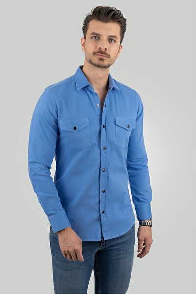 Etikmen Μπλε ανδρικό πουκάμισο Slimfit Real Denim