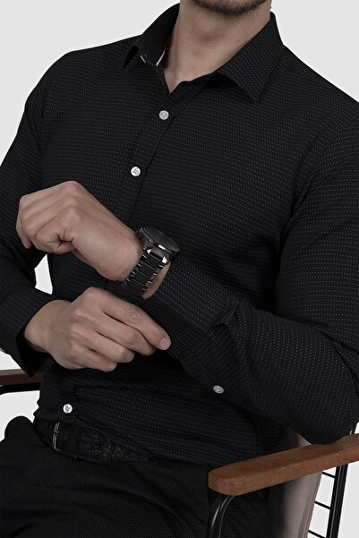 Etikmen Black Dot Patterned Slimfit Men's Shirt
