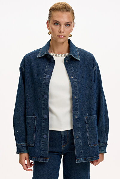 Exquise Long Sleeve Buttoned Regular Denim Jacket with Pockets