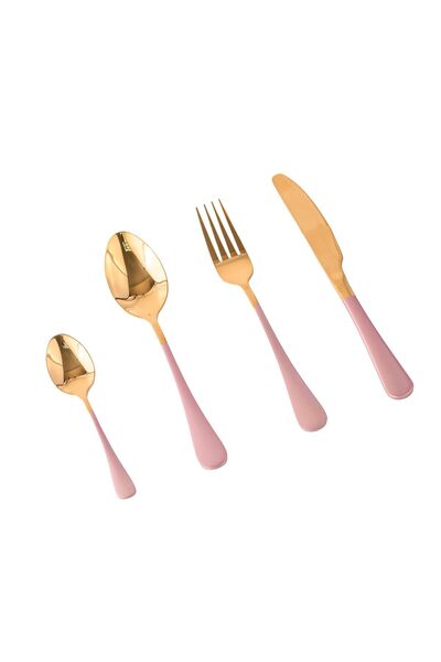 Trendy's Set tacamuri stainless stell, 24 piese, cu suport, TRENDY’S, rose-gold