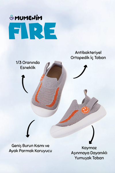 Mumenim Fire Boy/Girl Baby&Child Flexible, Comfortable Non-Slip Orthopedic Sole Gray First Step Shoes/Sneaker