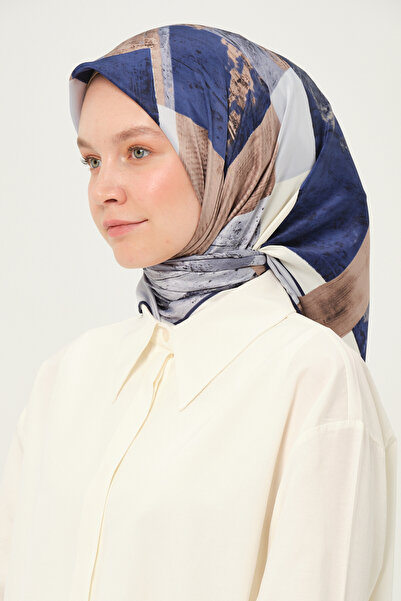 Madame Polo وشاح حرير مطبوع متعدد الألوان غير قابل للانزلاق مقاس 90x90 سم