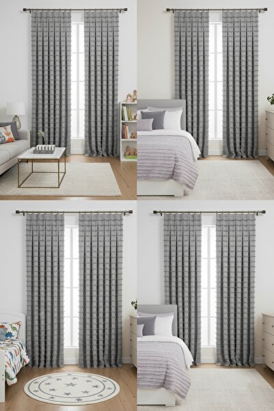 Madame Dower Wave Collection Gray 2-Piece Background Curtain Most Frequently Pleated 1X3 – Special Textured, Ready-Made Background Curtain